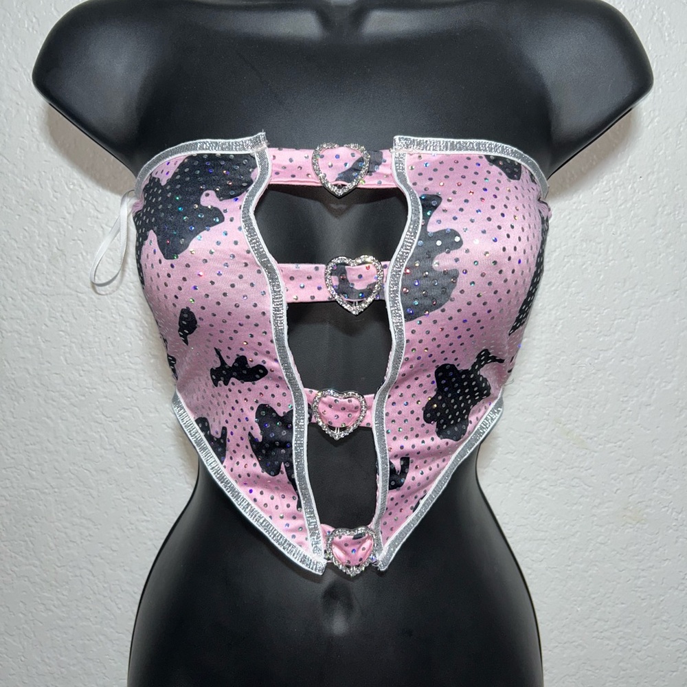 Pink and Black Heart Cutout Top